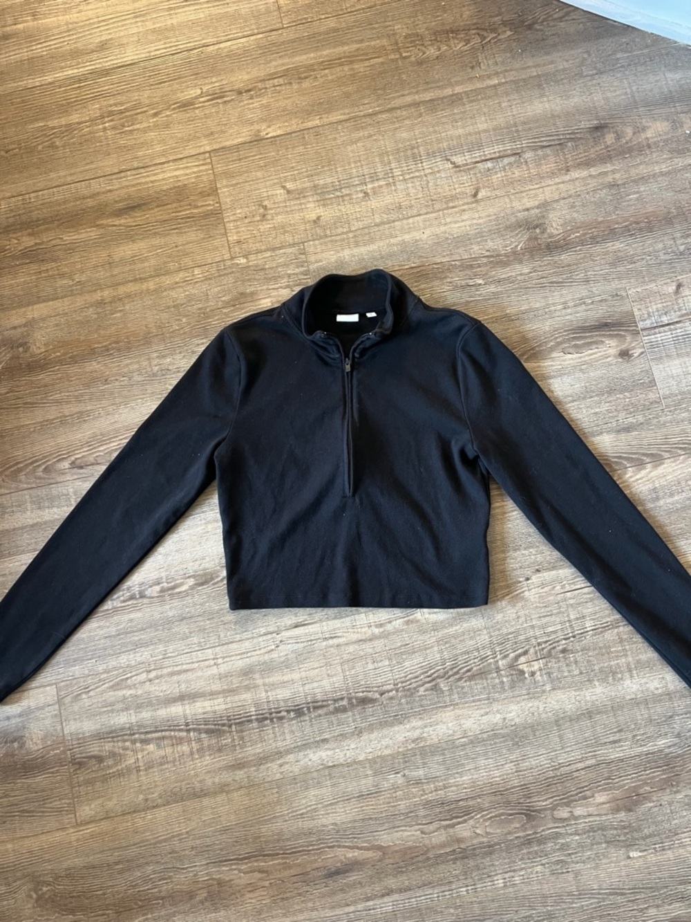 Sunday Best Black Half-Zip Cropped Long Sleeve Top